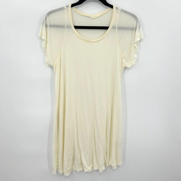 LAUREN MOSHI Sample Cream 100% Micro Modal Scoop Neck Short Sleeve Shirt Medium - Picture 1 of 6